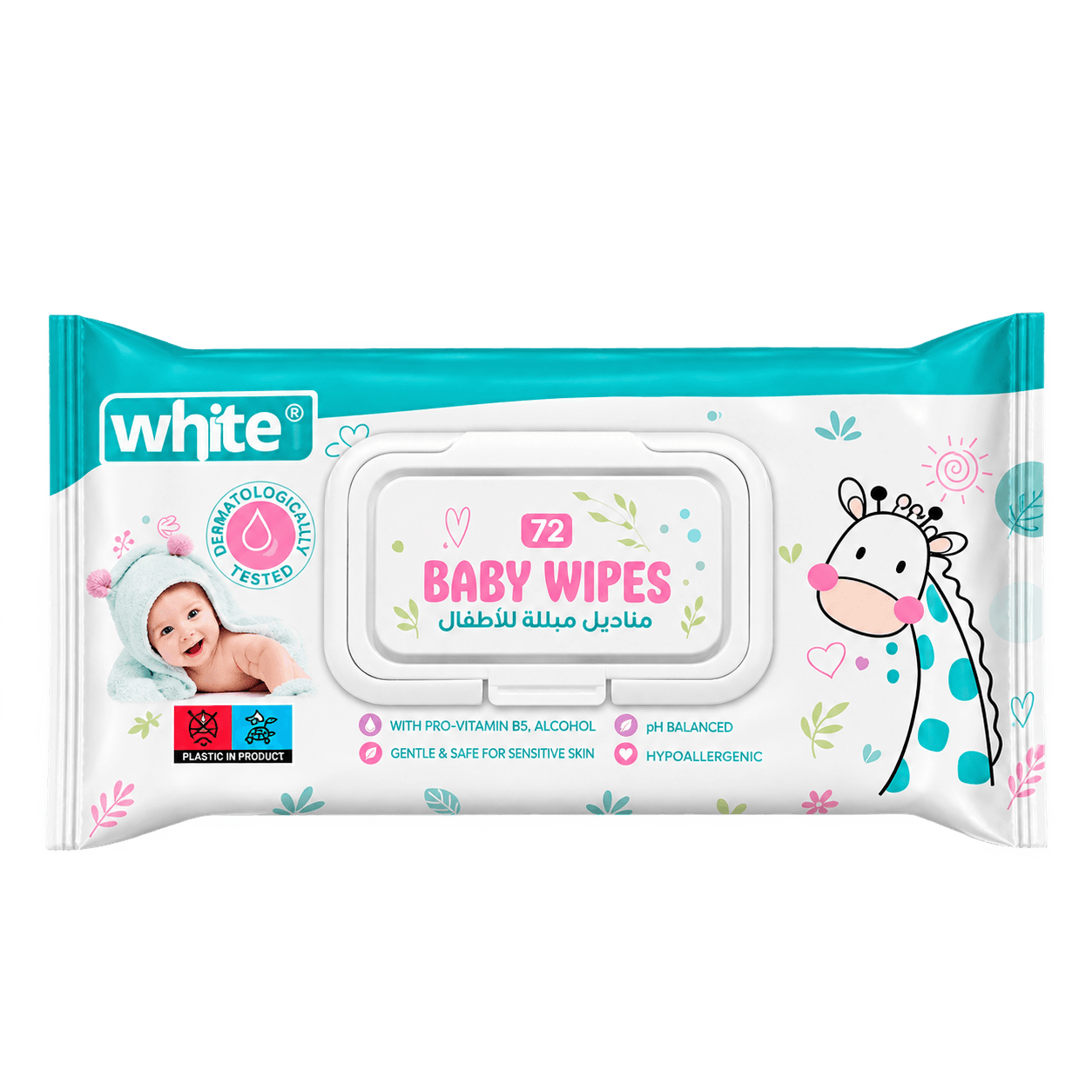 White Baby Wipes, 72 Wipes