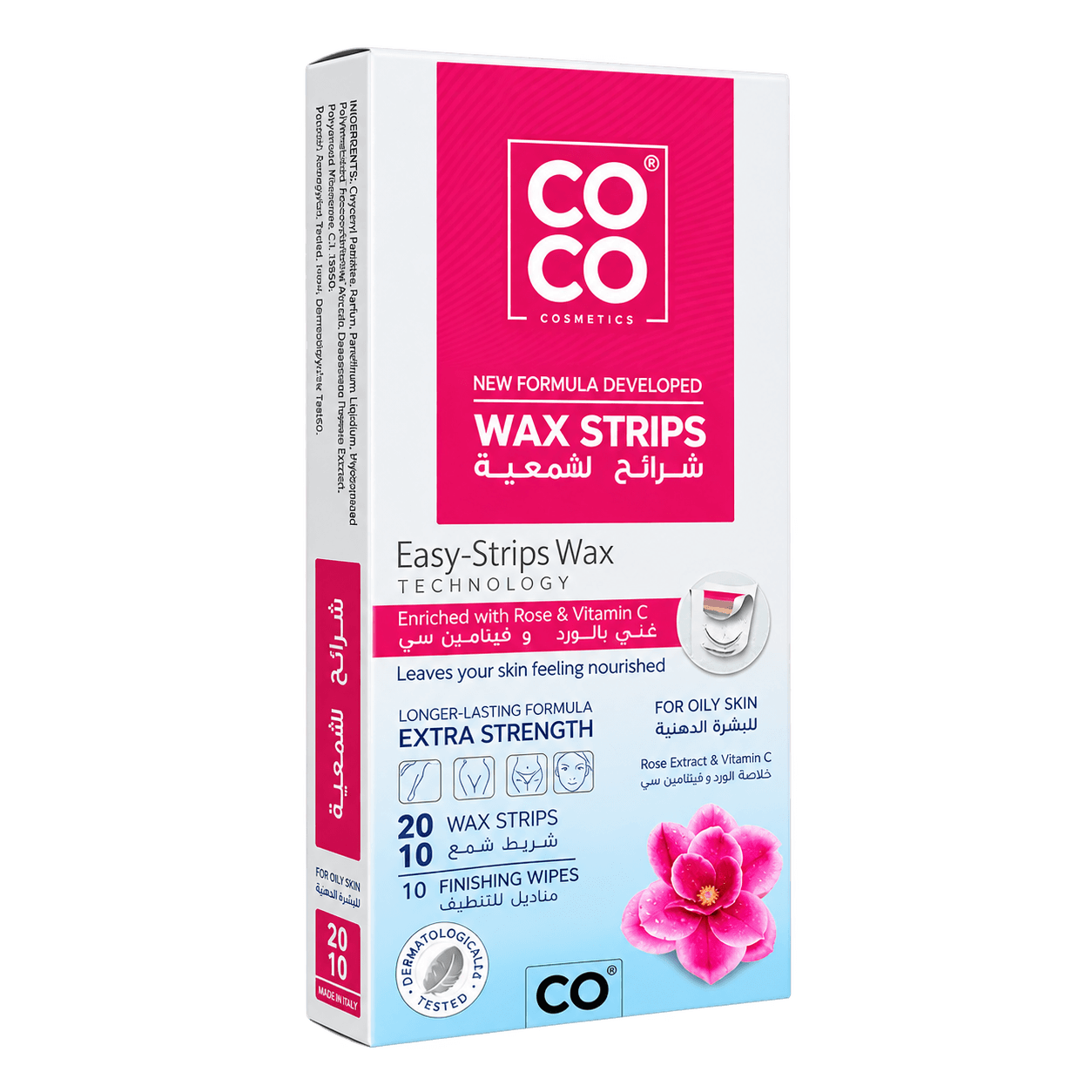 Wax Strips with Rose & Vitamin C for Oily Skin, 20 per pack